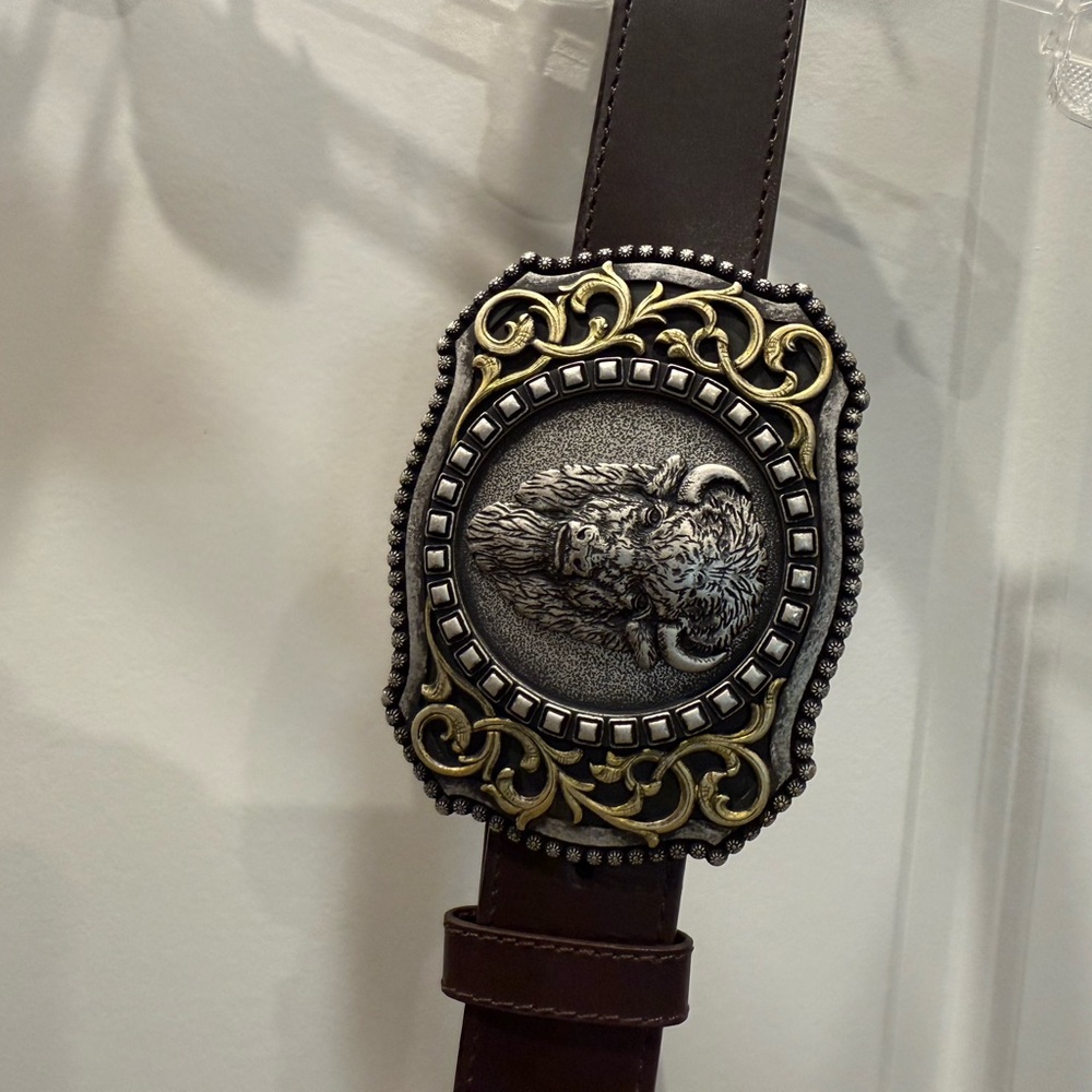 Nocona Brown Belt with Silver and Gold Buckle